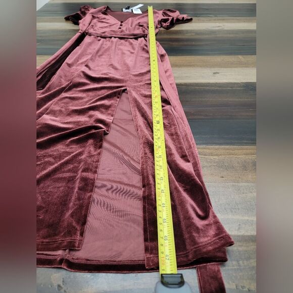Sanctuary Airy Night Slit Midi Dress Dark Dusty Red Velvet Belted HOCO Size S - Picture 14 of 16
